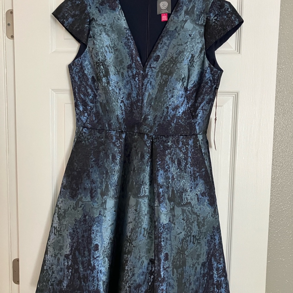 Vince Camuto Blue Metallic A-Line Midi Dress